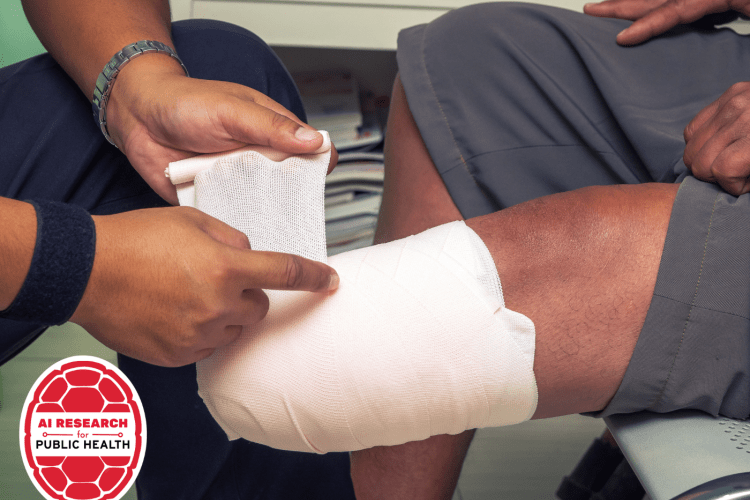 amputated leg is wrapped in bandages