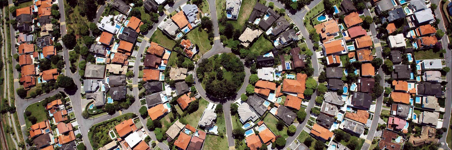 Birds eye view of a neighborhood