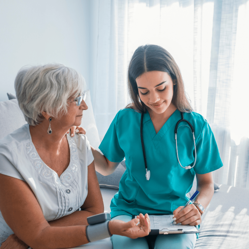 A nurse and patient in a hospital