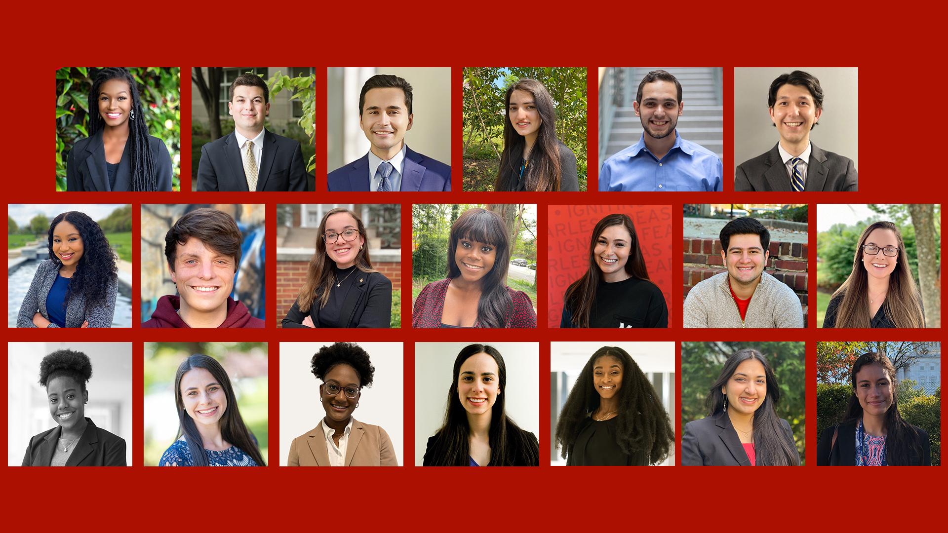 Red background with photos of 20 Medallion members from the University of Maryland.